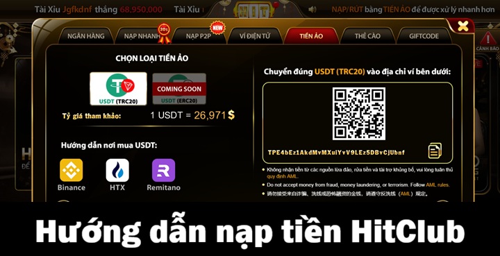 Nạp tiền Hitclub để có vốn cược